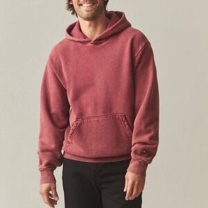 American Giant Hoodie Mens Large Red Logo Fleece Lined Cotton Kangaroo Pocket